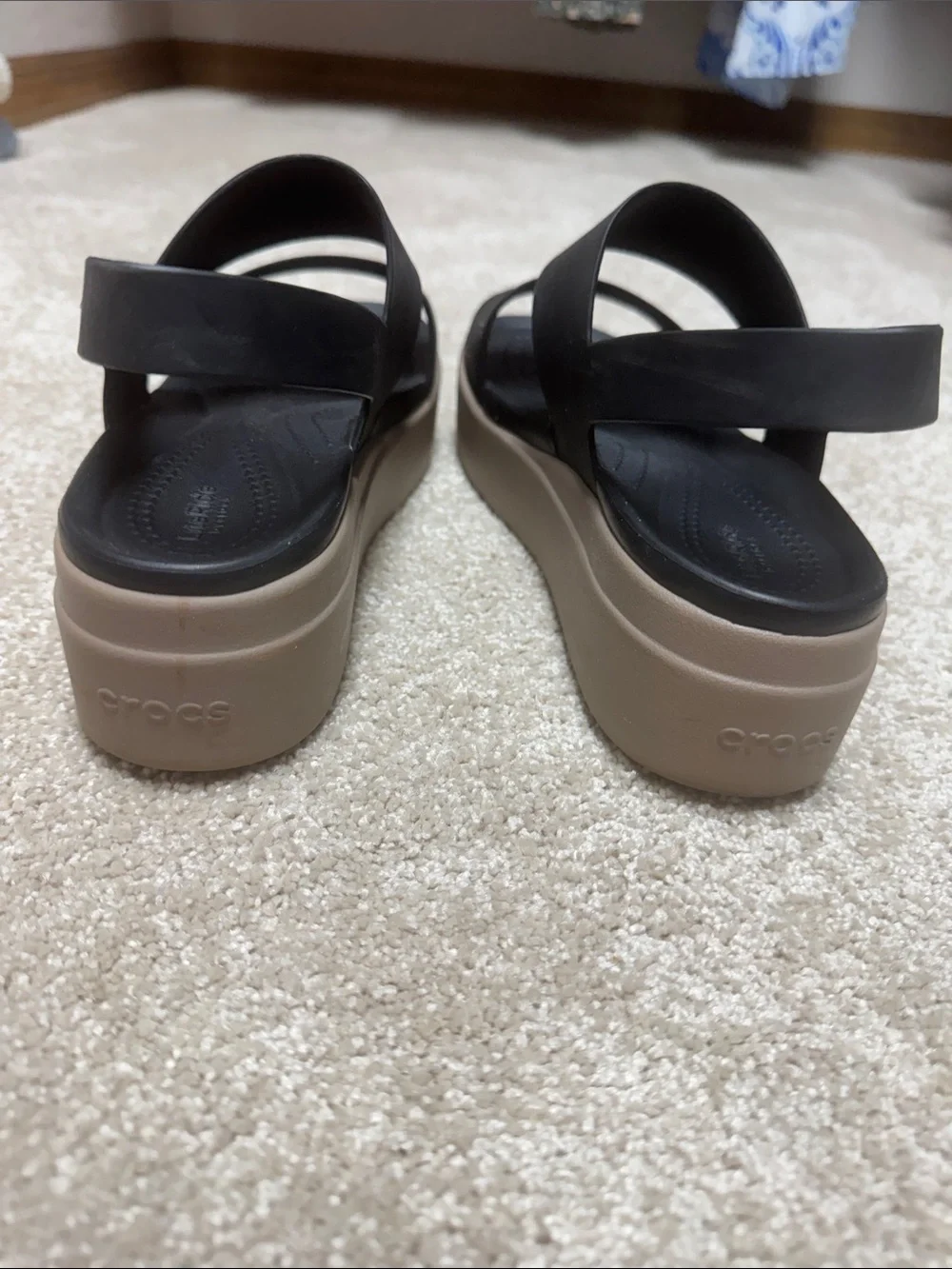 CROCS Black Double-Strap Platform Slingback Sandals